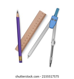 Tools of Drawing Compass Pencil and Ruler icon Vector illustration