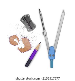 Tools of Drawing Compass Pencil and Ruler icon Vector illustration