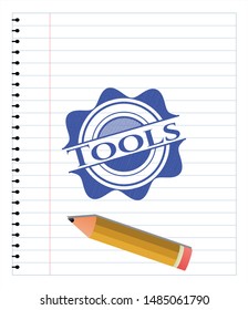 Tools drawn with pen. Blue ink. Vector Illustration. Detailed.