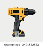 Tools. Electric drill on white background. Vector realistic illustration