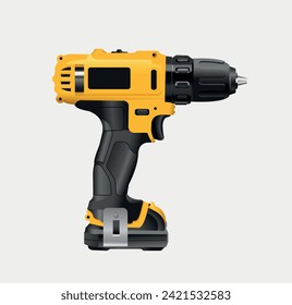 Tools. Electric drill on white background. Vector realistic illustration