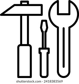 Tools engineering icon with black outline style. spanner, wrench, tool, work, hammer, equipment, repair. Vector Illustration