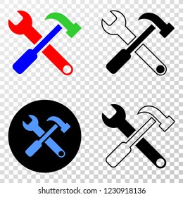 Tools EPS vector pictogram with contour, black and colored versions. Illustration style is flat iconic symbol on chess transparent background.