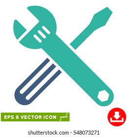 Tools EPS vector pictogram. Illustration style is flat iconic bicolor cobalt and cyan symbol on white background.