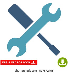 Tools EPS vector pictograph. Illustration style is flat iconic bicolor cyan and blue symbol on white background.
