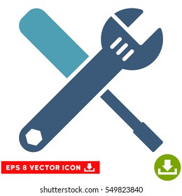 Tools EPS vector pictograph. Illustration style is flat iconic bicolor cyan and blue symbol on white background.