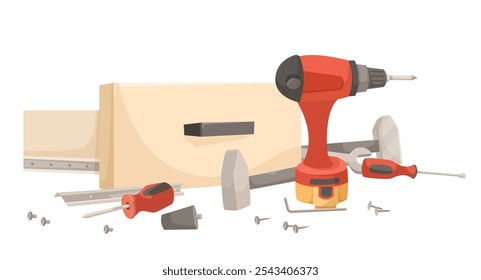Tools and Equipment on a White Background. Vector illustration
