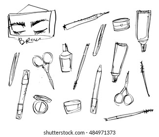 Tools for eyebrow stylist. ink illustration.