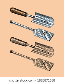 Tools for finding Truffles mushrooms. Engraved hand drawn vintage sketch. Ingredients for cooking food. Woodcut style. Vector illustration.