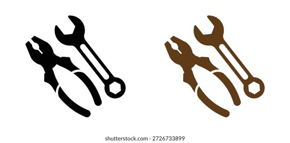 Werkzeuge zum Befestigen und Reparieren mit Schlüsseln und Zangen. Schraubenschlüssel, Schraubendreher und Zange verschiedenen Stil Icon Pack. Konturlinie und durchgezogenes Glyphe, editierbares Konturvektorzeichen. Auto Reparatur Tools Symbol.