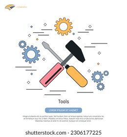 Tools flat contour style vector concept illustration