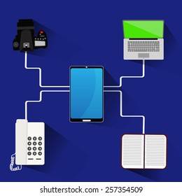 Tools flat design blue background.