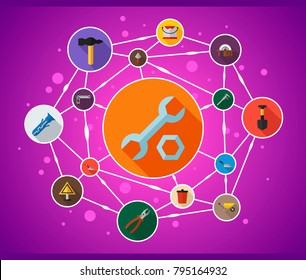 Tools flat icon concept. Vector illustration. Element template for design.