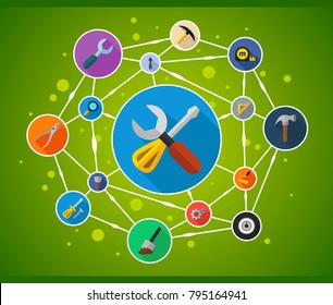 Tools flat icon concept. Vector illustration. Element template for design.