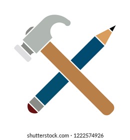 tools flat icon - hummer with pencil symbol, drawing illustration isolated