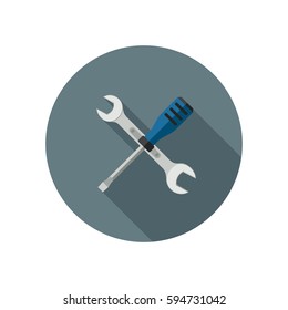 Tools flat icon with long shadow. Spanner and screwdriver simple illustration.