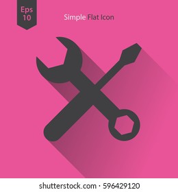 Tools Flat Icon. Simple Sign Of Screwdriver And Wrench. Vector Illustrated Symbol