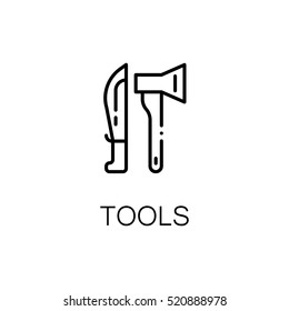 Tools flat icon. Single high quality outline symbol of outdoor activity for web design or mobile app. Thin line signs of axe and knife for design logo, visit card, etc. Outline pictogram of tools 