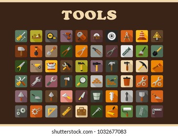 Tools flat icons set. Repair symbols. Vector illustration.