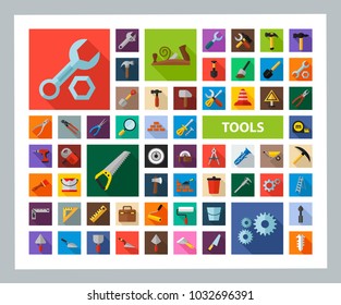 Tools flat icons set. Repair symbols. Vector illustration.