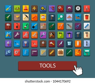 Tools flat icons set. Repair symbols. Vector illustration.