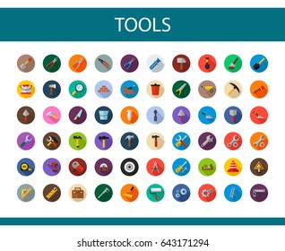 Tools flat icons set. Repair symbols. Vector illustration.