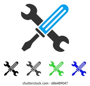 Tools flat vector illustration. Colored tools gray, black, blue, green pictogram versions. Flat icon style for web design.