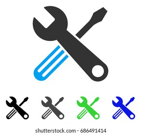 Tools flat vector illustration. Colored tools gray, black, blue, green icon versions. Flat icon style for graphic design.