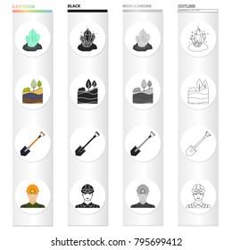 Tools, fossils, equipment and other web icon in cartoon style.Overalls, miner, profession, icons in set collection.