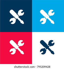 Tools four color material and minimal icon logo set in red and blue