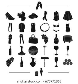 tools, fruits, textiles and other web icon in black style.accessories, clothing, knitwear icons in set collection.