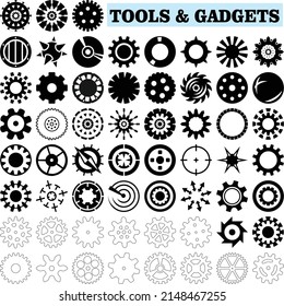 Tools and gadgets vectors, machine, tech and auto assets mix collection