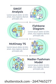 Tools of gap analysis infographic vertical sequence. Corporate maintenance. Identify potential. Visualization infochart with 4 steps. Circles workflow