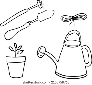 Tools of garden inear doodle vector illustration for decor