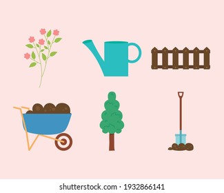 tools and gardening icon set