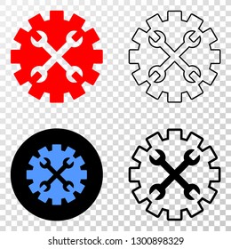 Tools gear EPS vector pictograph with contour, black and colored versions. Illustration style is flat iconic symbol on chess transparent background.