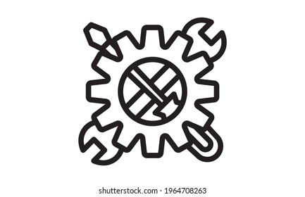 Tools with gear service logo icon, vector isolated service symbol.