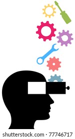 Tools and gears drop into the open mind person learning technology subjects