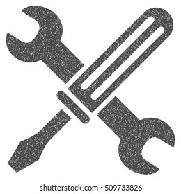 Tools grainy textured icon for overlay watermark stamps. Flat symbol with unclean texture. Dotted vector gray ink rubber seal stamp with grunge design on a white background.