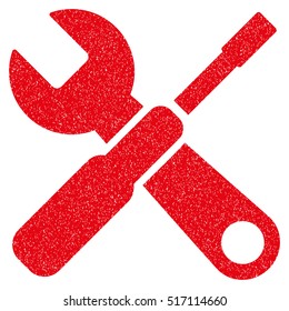 Tools grainy textured icon for overlay watermark stamps. Flat symbol with scratched texture. Dotted vector red ink rubber seal stamp with grunge design on a white background.