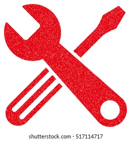 Tools grainy textured icon for overlay watermark stamps. Flat symbol with scratched texture. Dotted vector red ink rubber seal stamp with grunge design on a white background.