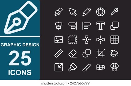 herramientas diseño gráfico icono set.contorno estilo blanco.ilustración vectorial
