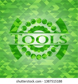 Tools green emblem. Mosaic background. Vector Illustration. Detailed.