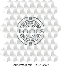 Tools grey emblem with cube white background
