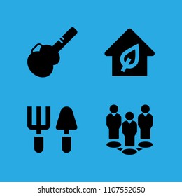 tools, group, guitar protector and eco house icons vector in sample icon set for web and graphic design