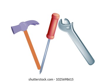 Tools : Hammer , Plier and Screwdriver - Cartoon Vector Image