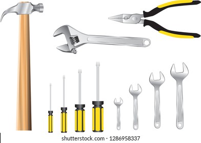 Tools, Hammer, Plier, Spanners, Screwdrivers , Mechanic Tools - Vector Illustration