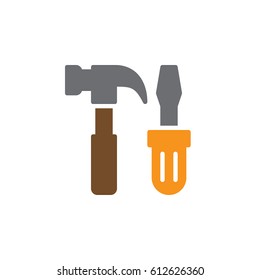 Tools, hammer and screwdriver colorful vector icon, filled flat sign, solid pictogram isolated on white. Service symbol, logo illustration. Pixel perfect