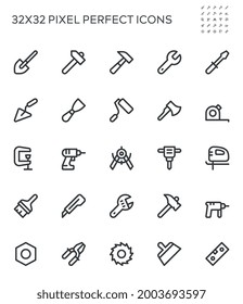 Tools. Hammer, Screwdriver, Spanner, Paintbrush. Simple Interface Icons for Web and Mobile Apps. Editable Stroke. 32x32 Pixel Perfect.