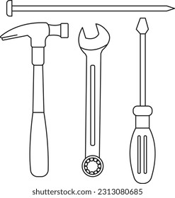 Tools - Hammer, Screwdriver, Wrench, Nail Vector Design